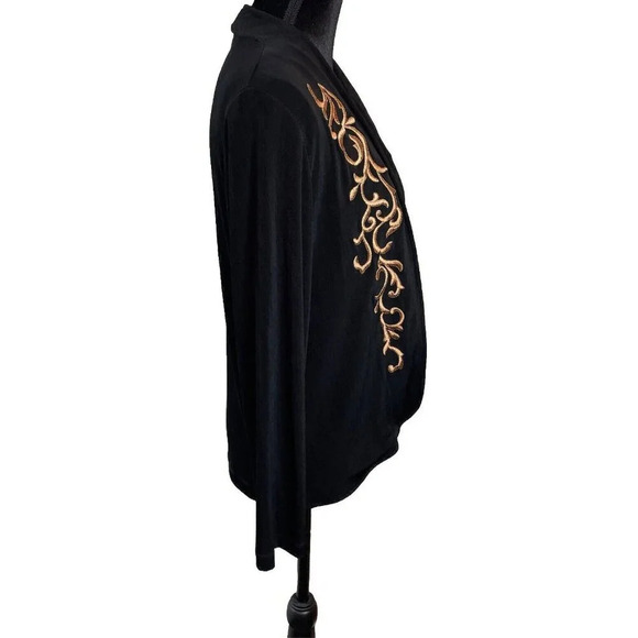 Wear it Women’s 1 US Medium Black Open Cardigan Slinky Gold Embroidered VTG - Picture 3 of 9